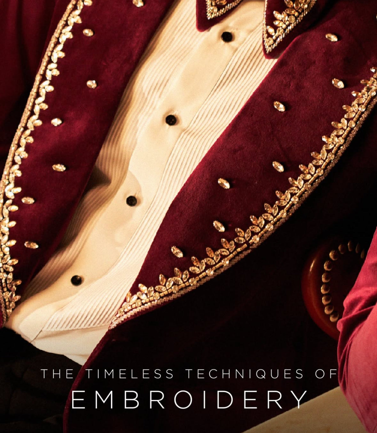 Maroon Cotton Velvet Crystal Wedding Tuxedo