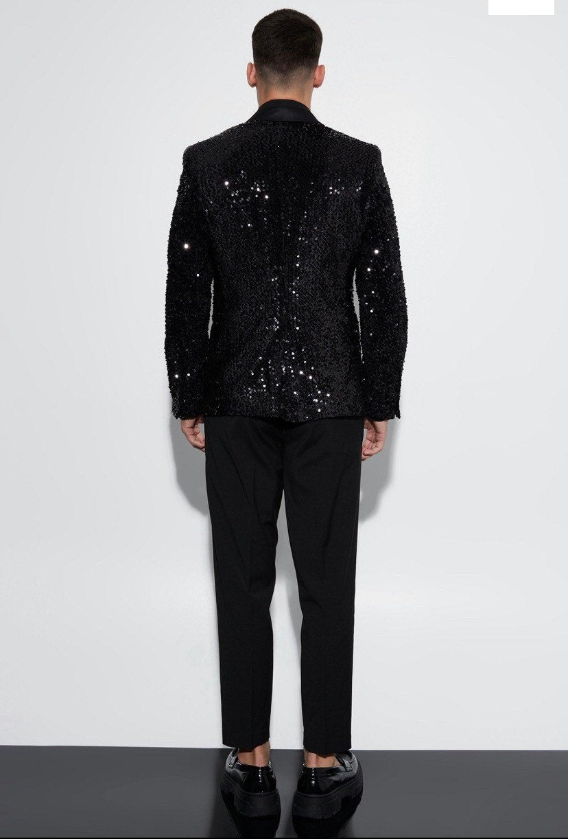 Black sequin tuxedo jacket