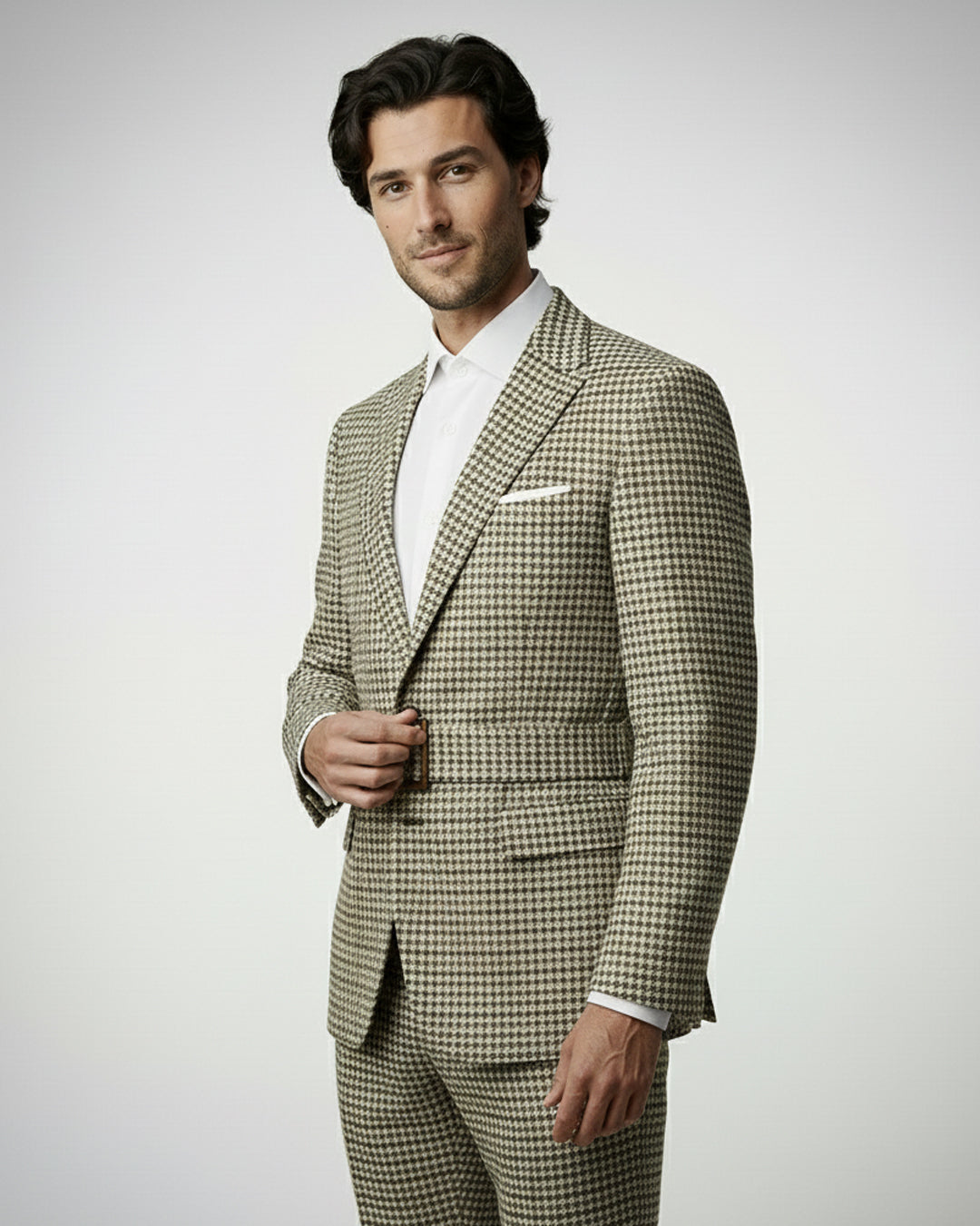 The Olive Houndstooth Belted Blazer