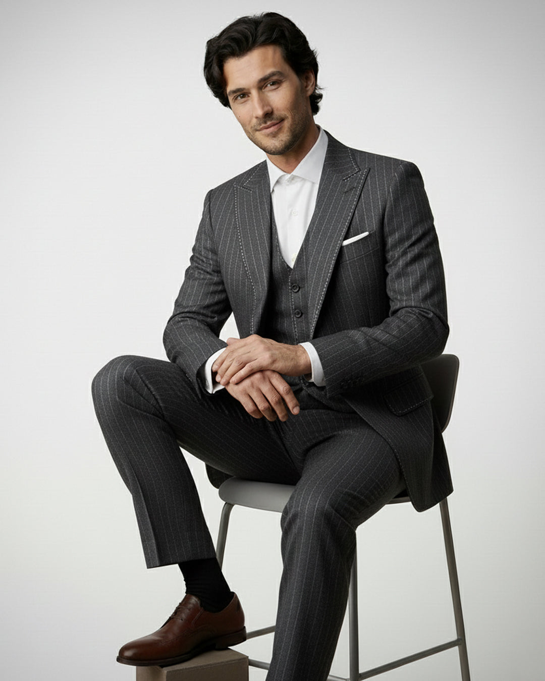 The Charcoal Pinstripe Layered Blazer