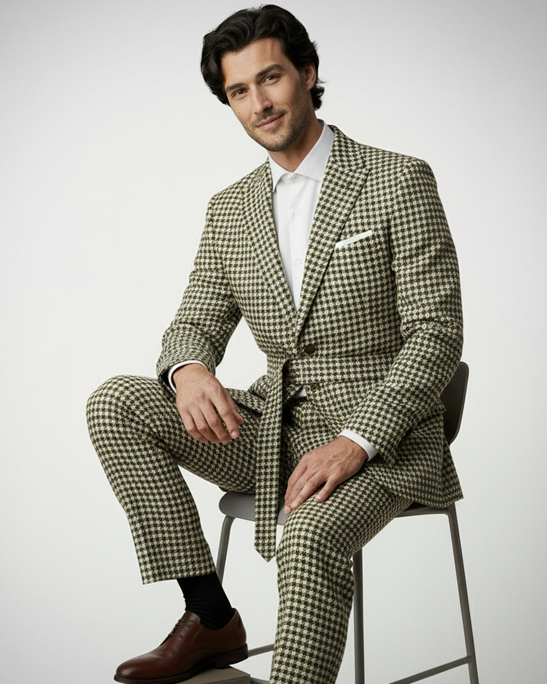 The Olive Houndstooth Belted Blazer