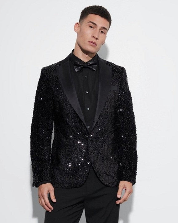Black sequin tuxedo jacket