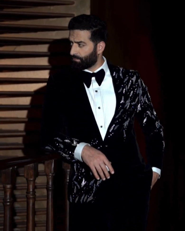 Hand Embroidered Black Glitzy Tuxedo